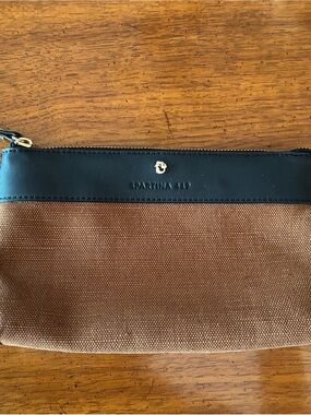 Spartina 449 Brown Canvas with Black Leather Trim Zip Pouch